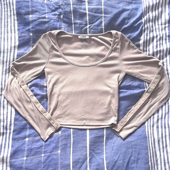 Fashion Nova Tan/Cream Deep Scoop Long Sleeve [Size S] 🍨 - Picture 1 of 3